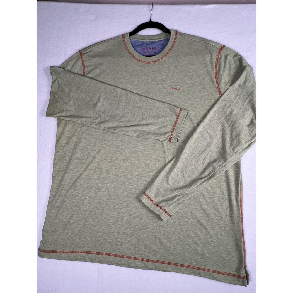 Orvis Trout Bum Mens XL Long Sleeve T-Shirt Heather Green Orange Stitching - Picture 3 of 9